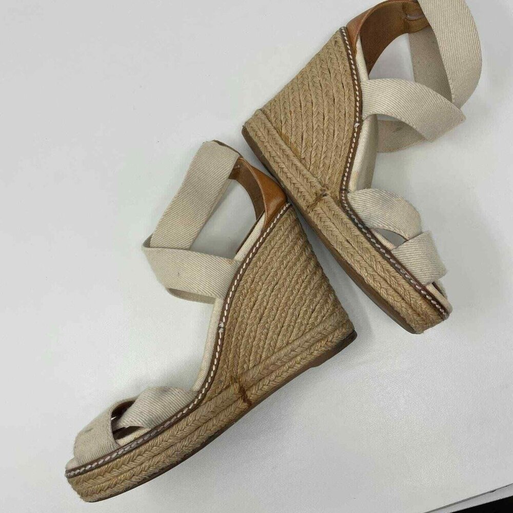 Tory Burch Adonis Crisscross Sandals Womens Size 9 Wedge Espadrilles Beige - Picture 3 of 12